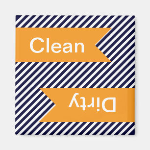 Navy Blue Striped Clean - Dirty Dishwasher Magnets