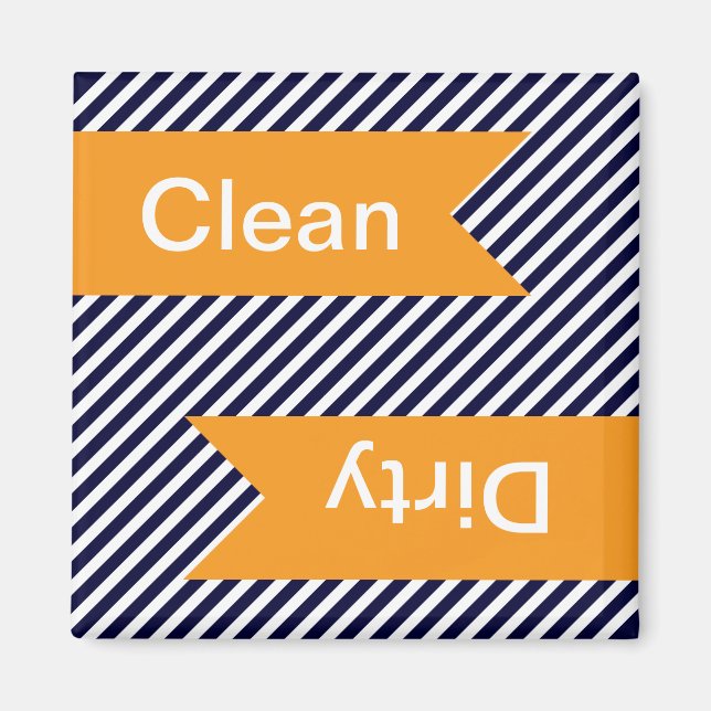Navy Blue Striped Clean - Dirty Dishwasher Magnets (Front)