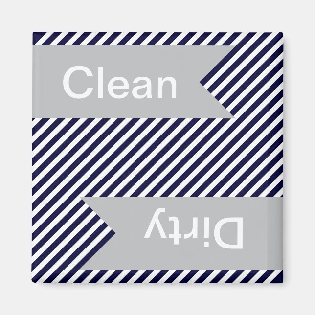 Navy Blue Striped Clean - Dirty Dishwasher Magnets (Front)