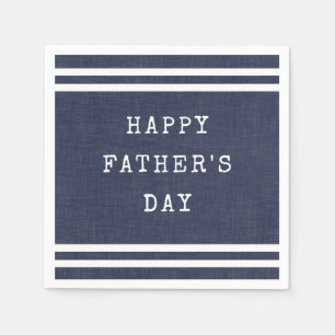 Navy Blue Striped Happy Fathers Day Napkin