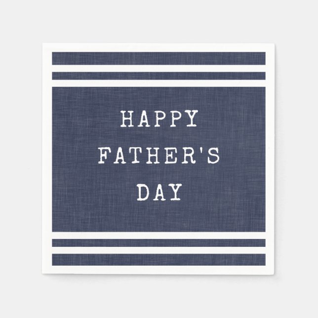 Navy Blue Striped Happy Fathers Day Napkin (Front)