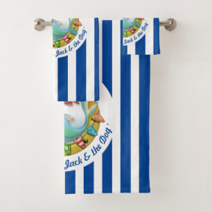 Navy Blue Striped Mermaid Porthole Summer Beach Bath Towel Set