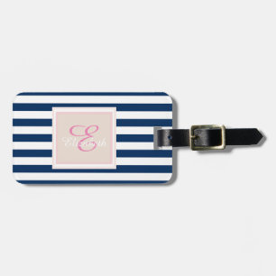 Navy  Blue Striped Monogram-Personalised Luggage Tag