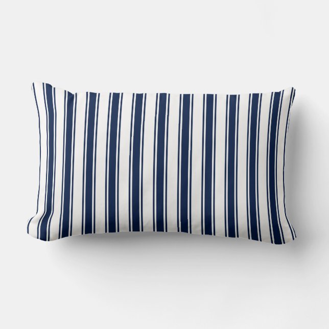 Navy Blue Striped Nautical Lumbar Pillow (Front)