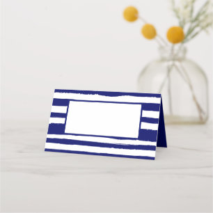 Navy Blue Striped Place Card