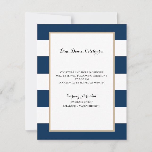 Navy Blue Striped with Gold | Reception Invitation (Front)