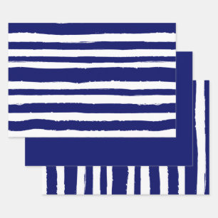 Navy Blue Striped Wrapping Paper Sheet