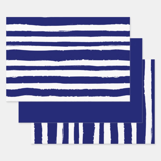 Navy Blue Striped Wrapping Paper Sheet (Set)
