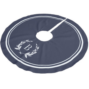 Navy Blue Stripes and Wreath Monogram Tree Skirt