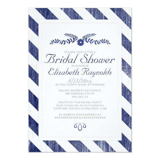 Navy Blue Stripes Bridal Shower Invitations