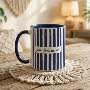 Navy Blue Stripes Custom Mom Dad Baby Announcement Mug