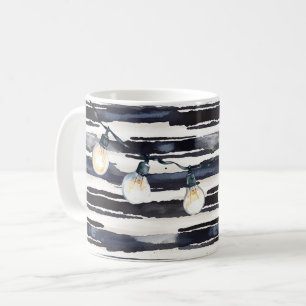 Navy Blue Stripes Light Bulbs Coffee Mug