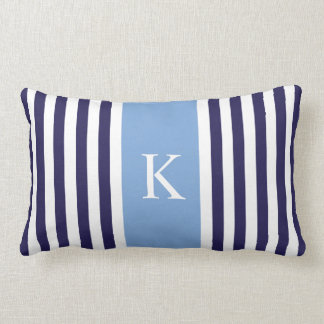 Navy Blue Stripes Monogram Lumbar Cushion