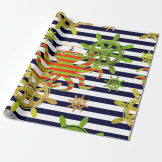 Navy blue stripes nautical pattern wrapping paper