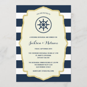 Navy Blue Stripes   Nautical Rehearsal Dinner Invitation