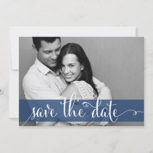 Navy Blue Stripes Save the Date Photo Announcement