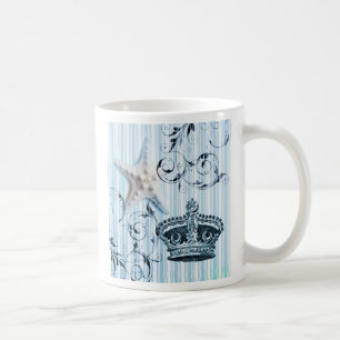 navy blue stripes starfish seashell crown nautical coffee mug