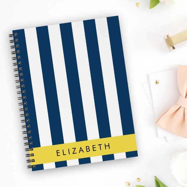 Navy Blue Stripes, Striped Pattern, Your Name Planner (Creator Uploaded)