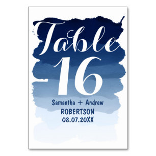 Navy blue stripes watercolor ombre table number