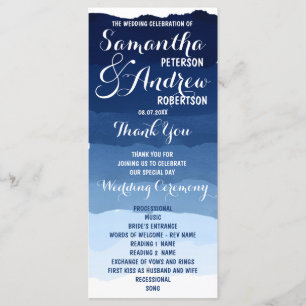 Navy blue stripes watercolor ombre wedding program programme