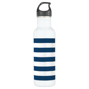 Navy Blue Stripes, White Stripes, Striped Pattern 710 Ml Water Bottle
