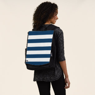 Navy Blue Stripes, White Stripes, Striped Pattern Backpack