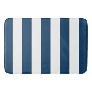 Navy Blue Stripes, White Stripes, Striped Pattern Bath Mat