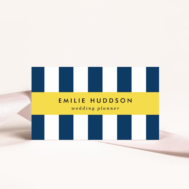 Navy Blue Stripes, White Stripes, Striped Pattern Business Card (Creator Uploaded)