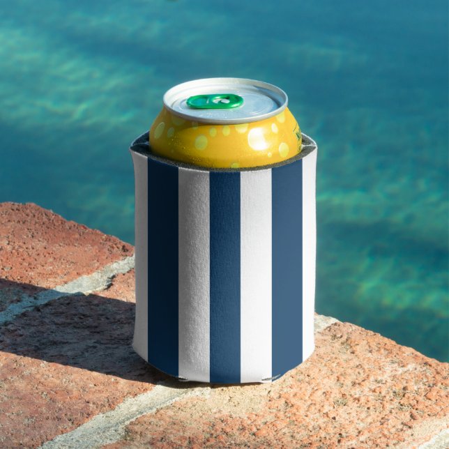 Navy Blue Stripes, White Stripes, Striped Pattern Can Cooler (In Situ Pool)
