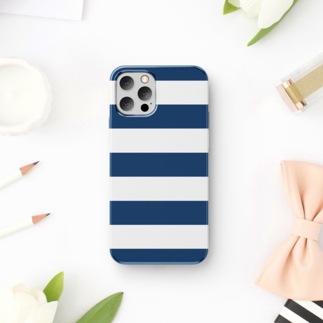 Navy Blue Stripes, White Stripes, Striped Pattern Case-Mate iPhone Case (Creator Uploaded)