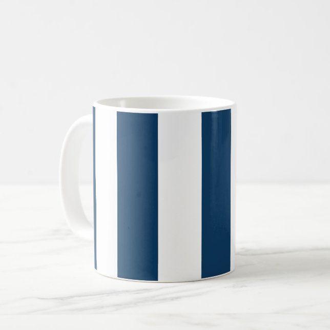 Navy Blue Stripes, White Stripes, Striped Pattern Coffee Mug (Front Left)
