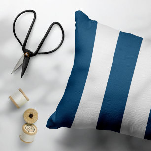 Navy Blue Stripes, White Stripes, Striped Pattern Decorative Cushion