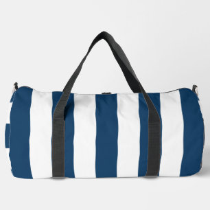 Navy Blue Stripes, White Stripes, Striped Pattern Duffle Bag
