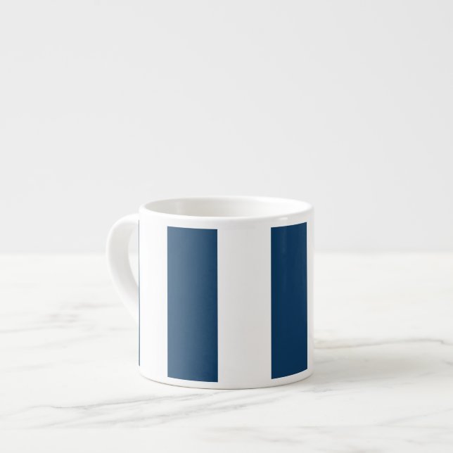 Navy Blue Stripes, White Stripes, Striped Pattern Espresso Cup (Front Left)