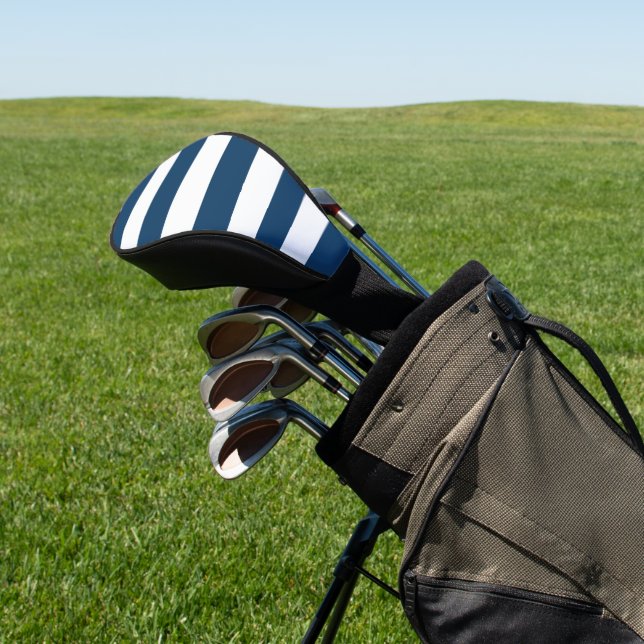 Navy Blue Stripes, White Stripes, Striped Pattern Golf Head Cover (In Situ)