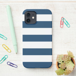 Navy Blue Stripes, White Stripes, Striped Pattern iPhone 12 Case