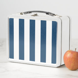 Navy Blue Stripes, White Stripes, Striped Pattern Metal Lunch Box