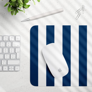 Navy Blue Stripes, White Stripes, Striped Pattern Mouse Mat