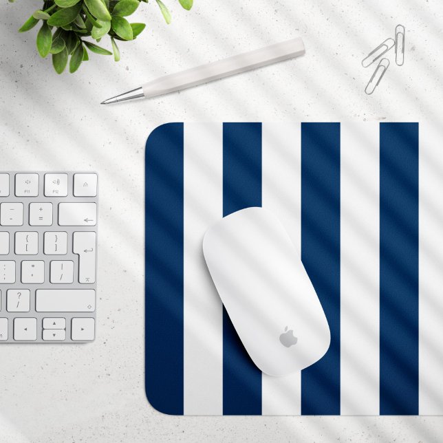 Navy Blue Stripes, White Stripes, Striped Pattern Mouse Mat (Creator Uploaded)