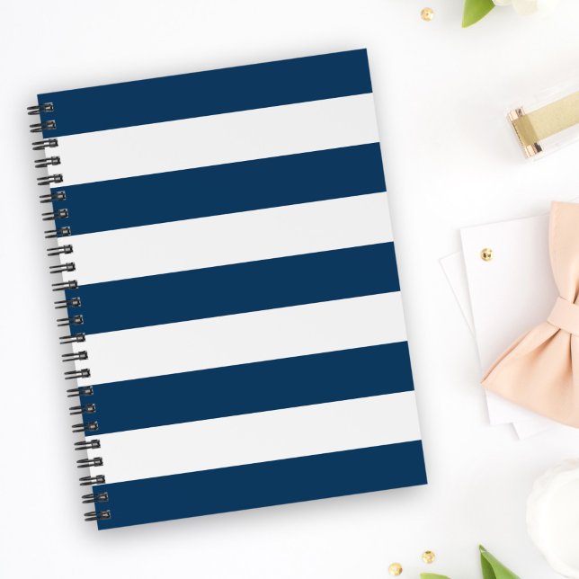 Navy Blue Stripes, White Stripes, Striped Pattern Notebook (Creator Uploaded)