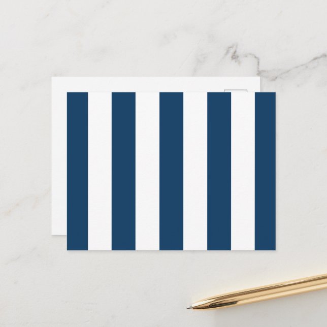 Navy Blue Stripes, White Stripes, Striped Pattern Postcard (Front/Back In Situ)
