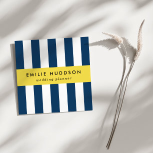 Navy Blue Stripes, White Stripes, Striped Pattern Square Business Card