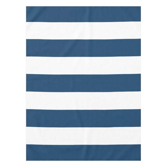 Navy Blue Stripes, White Stripes, Striped Pattern Tablecloth (Front)