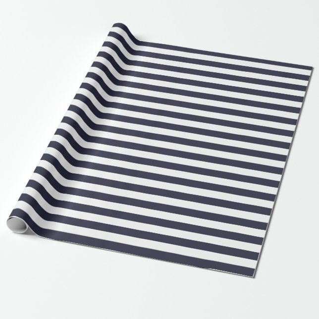 Navy Blue Stripes Wrapping Paper (Unrolled)