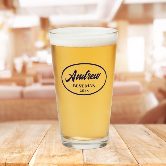 Navy Blue Stylised Name Wedding Best Man Glass (In Situ Table)