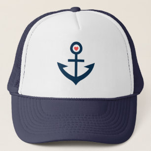 Navy Blue Stylised Nautical boat Anchor Trucker Hat