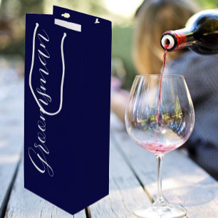 Navy Blue Stylised Script Wedding Groomsman Wine Gift Bag