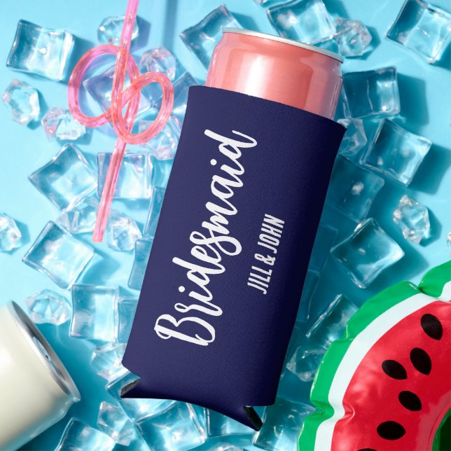 Navy Blue Stylised Wedding Bridesmaid Seltzer Can Cooler (In Situ Summer)