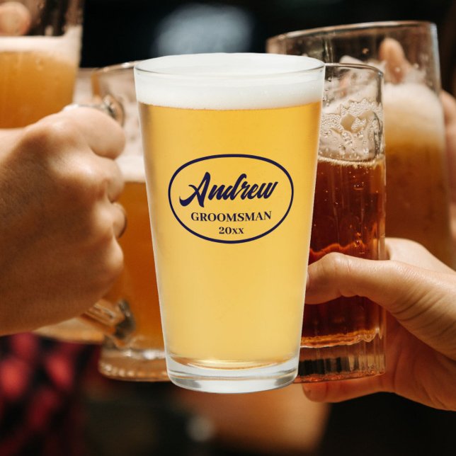 Navy Blue Stylised Wedding Groomsman Glass (In Situ)