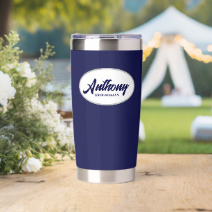 Navy Blue Stylised Wedding Groomsman Name Insulated Tumbler